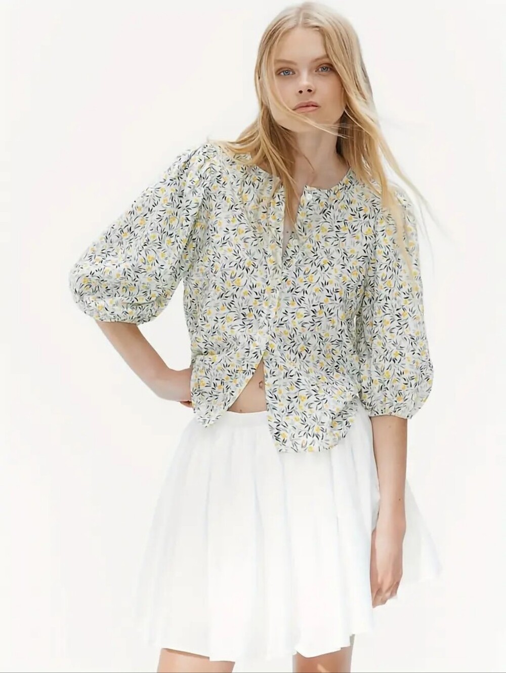 H&M linen blend floral blouse
